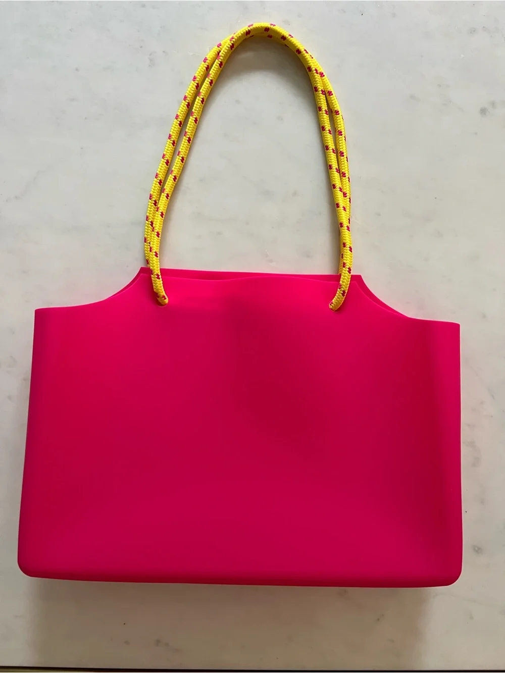 Sol de Janeiro Neon Pink Silicone Tote with Yellow Rope Handles
